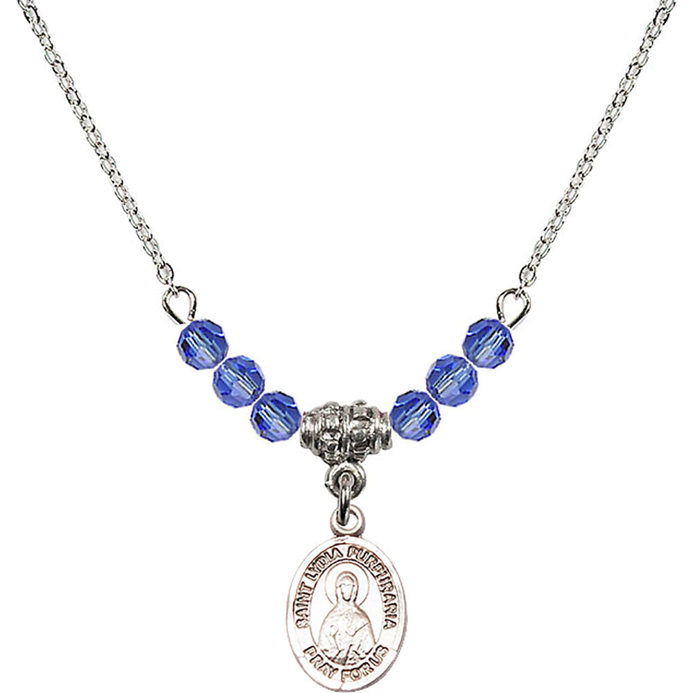 Sterling Silver Saint Lydia Purpuraria Birthstone Necklace with Sapphire Beads - 9411