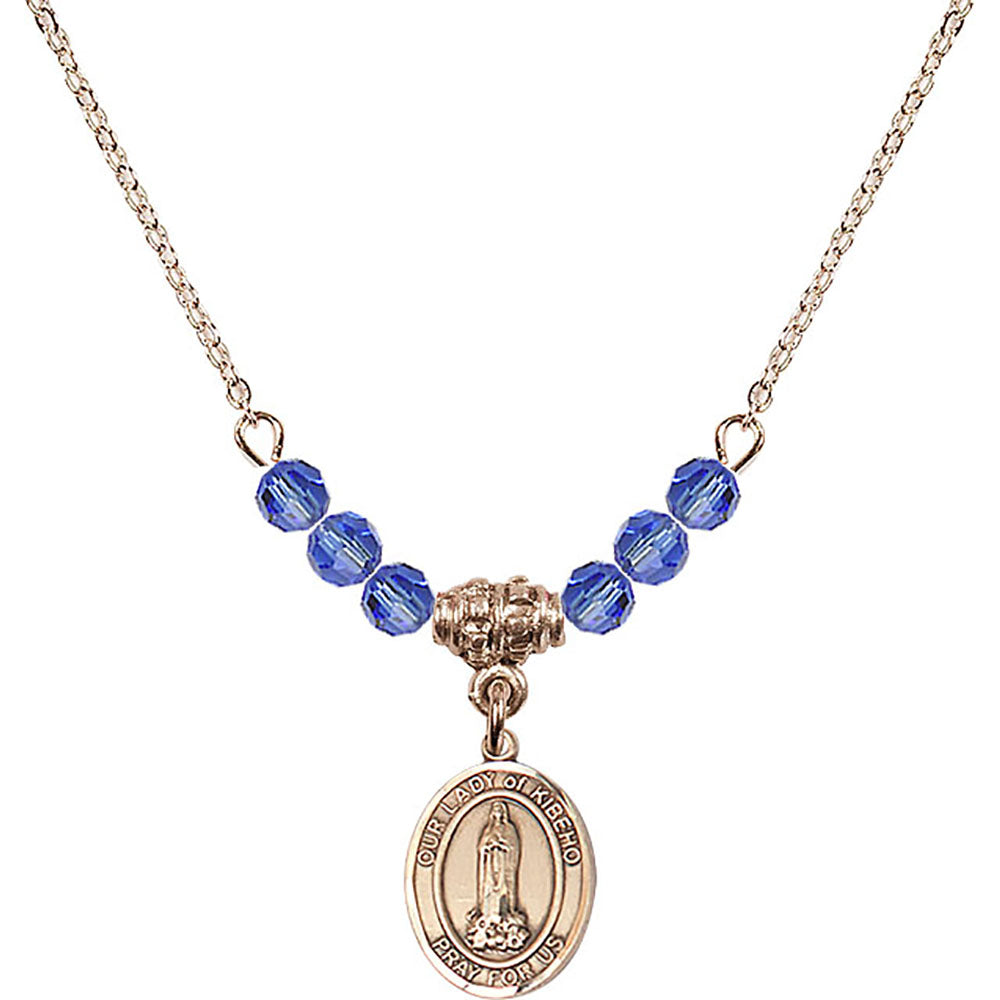 14kt Gold Filled Our Lady of Kibeho Birthstone Necklace with Sapphire Beads - 9414