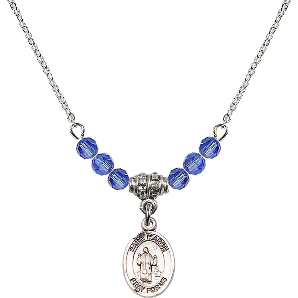 Sterling Silver Saint Maron Birthstone Necklace with Sapphire Beads - 9417