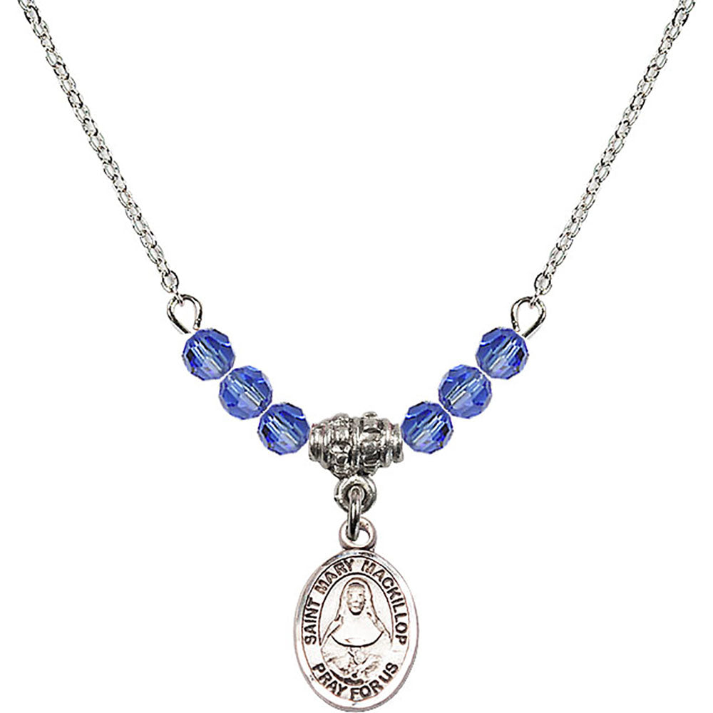 Sterling Silver Saint Mary Mackillop Birthstone Necklace with Sapphire Beads - 9425