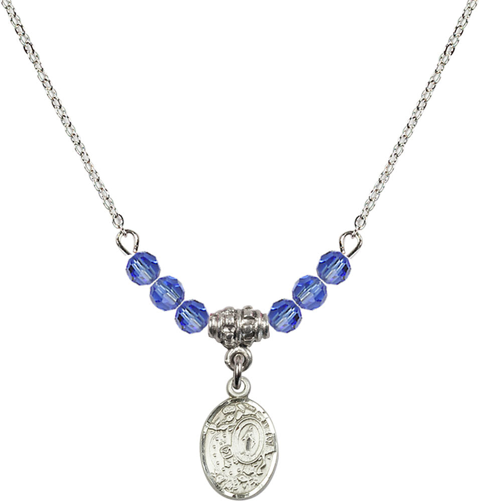 Sterling Silver Miraculous Birthstone Necklace with Sapphire Beads - 9682