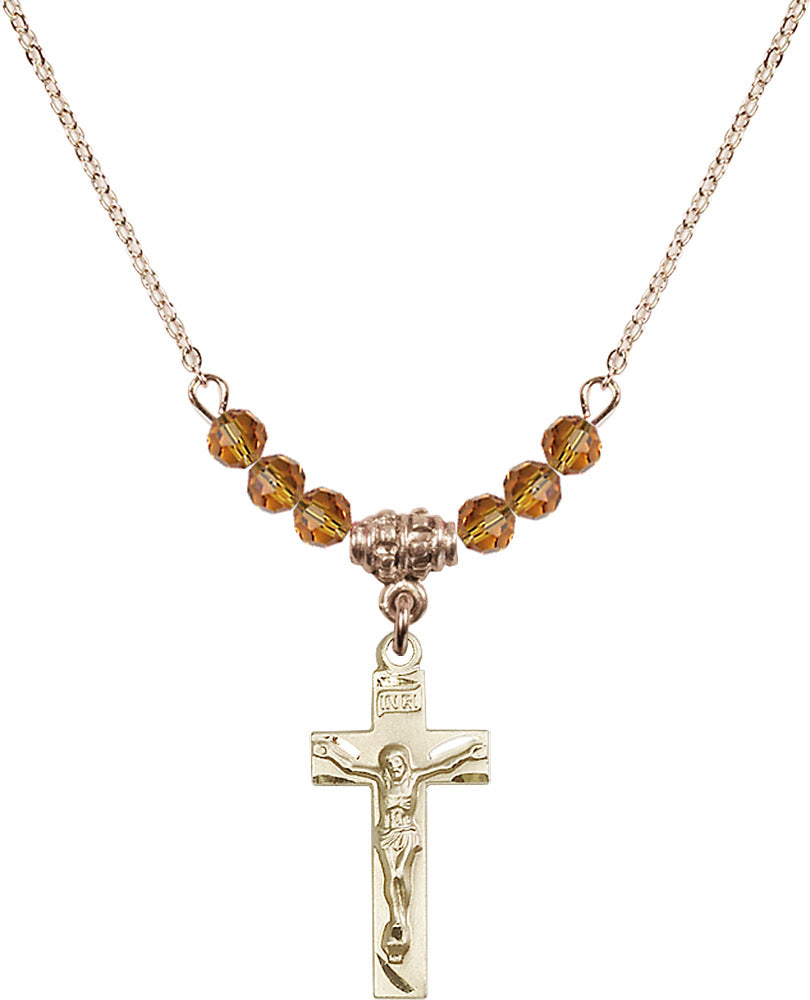 14kt Gold Filled Crucifix Birthstone Necklace with Topaz Beads - 0006