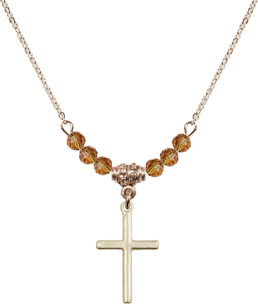 14kt Gold Filled Cross Birthstone Necklace with Topaz Beads - 0017