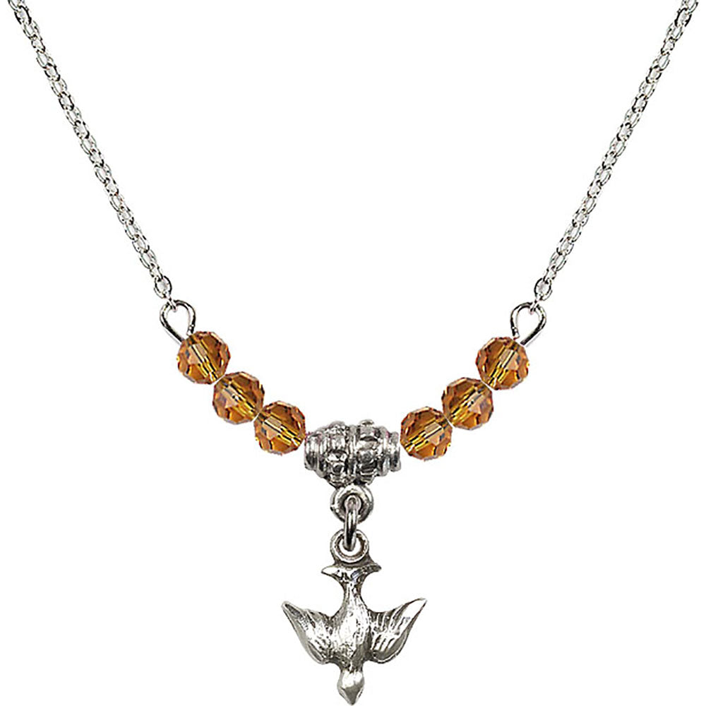 Sterling Silver Holy Spirit Birthstone Necklace with Topaz Beads - 0208