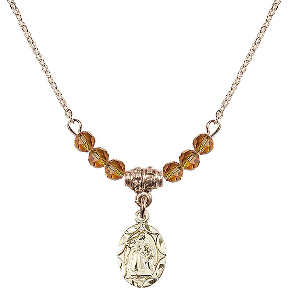 14kt Gold Filled Saint Ann Birthstone Necklace with Topaz Beads - 0301