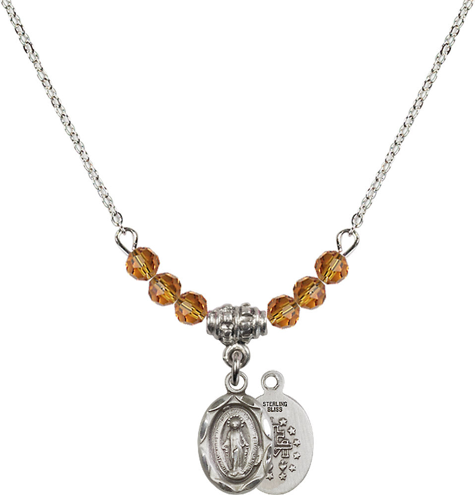 Sterling Silver Miraculous Birthstone Necklace with Topaz Beads - 0301