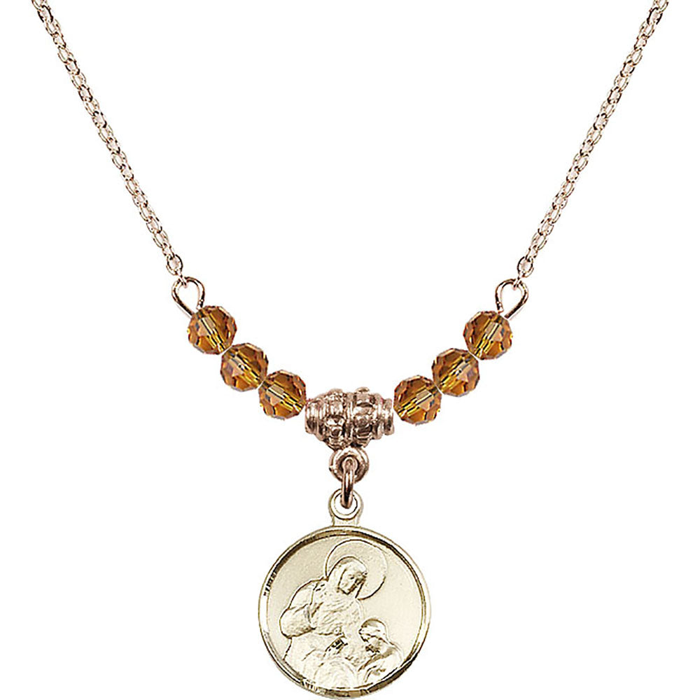14kt Gold Filled Saint Ann Birthstone Necklace with Topaz Beads - 0601