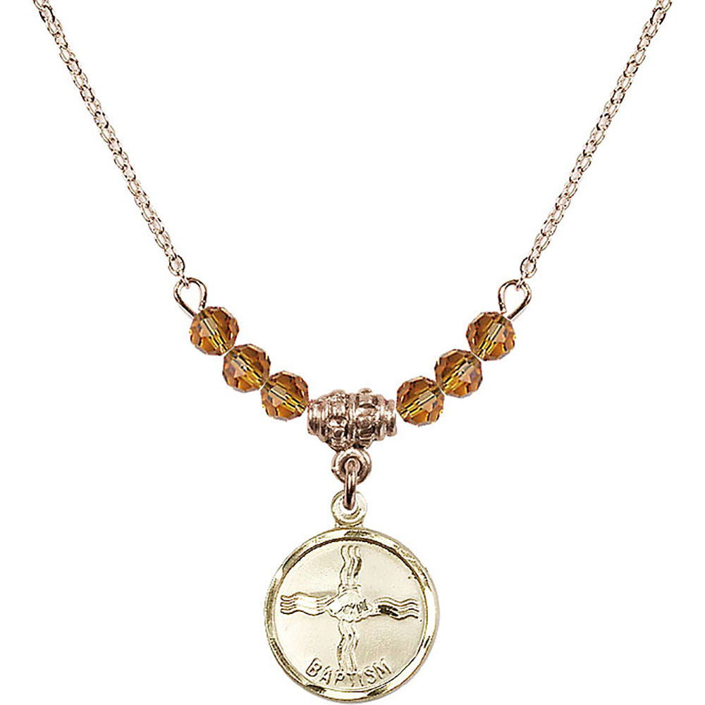 14kt Gold Filled Baptism Birthstone Necklace with Topaz Beads - 0601