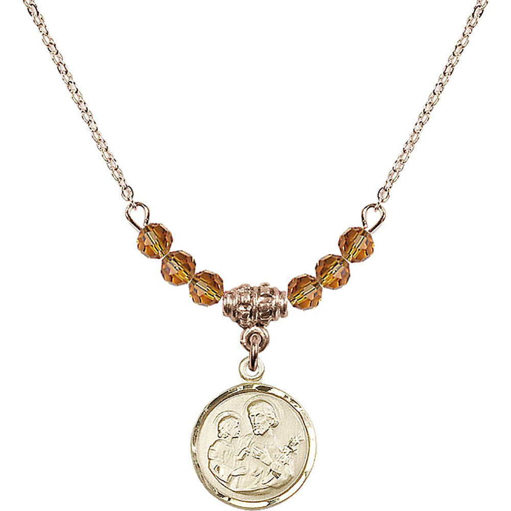14kt Gold Filled Saint Joseph Birthstone Necklace with Topaz Beads - 0601