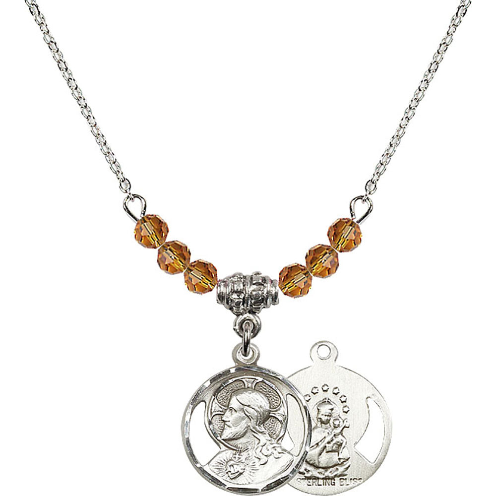Sterling Silver Scapular Birthstone Necklace with Topaz Beads - 0611