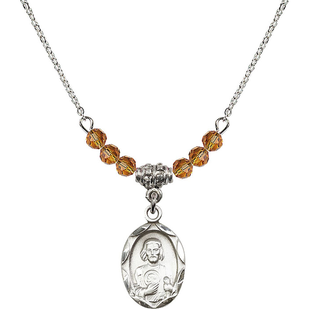 Sterling Silver Saint Jude Birthstone Necklace with Topaz Beads - 0612