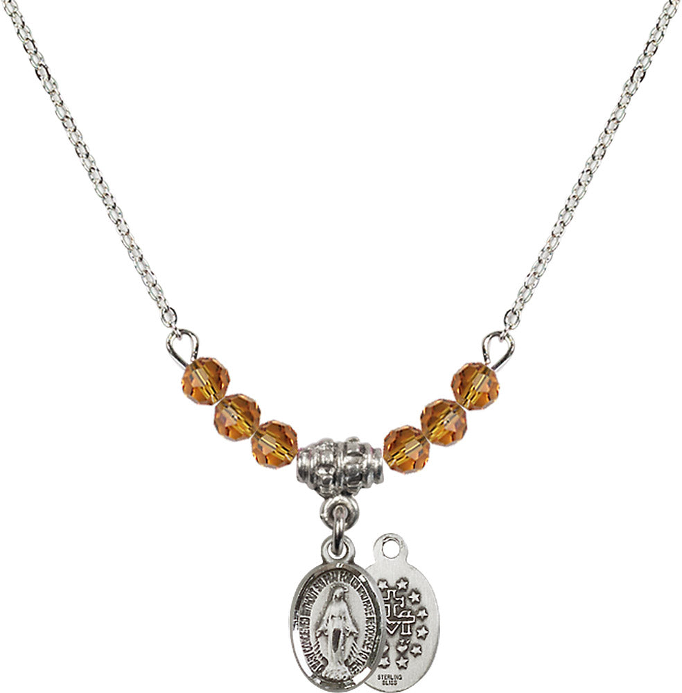Sterling Silver Miraculous Birthstone Necklace with Topaz Beads - 0702
