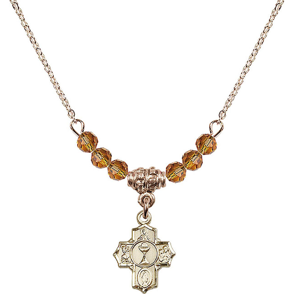 14kt Gold Filled Communion 5-Way Birthstone Necklace with Topaz Beads - 0890