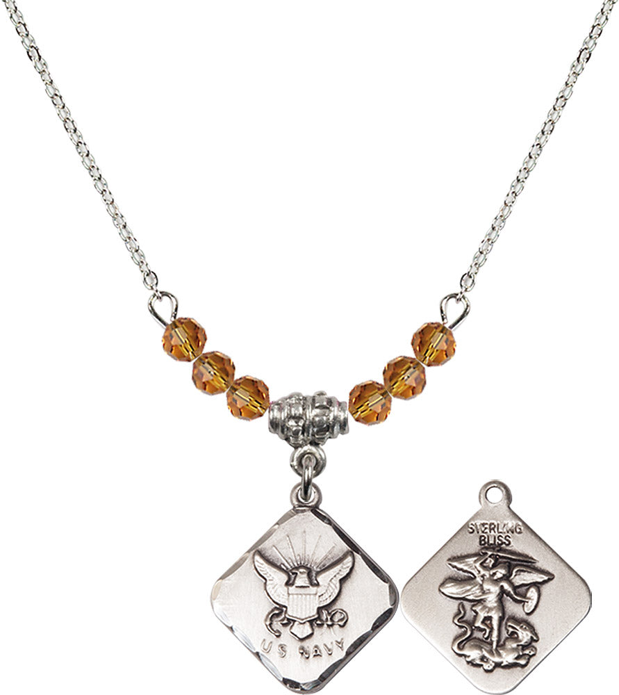 Sterling Silver Navy Diamond Birthstone Necklace with Topaz Beads - 1180
