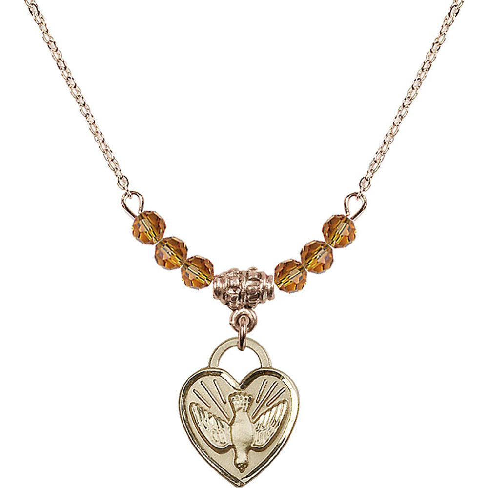 14kt Gold Filled Confirmation Heart Birthstone Necklace with Topaz Beads - 3405