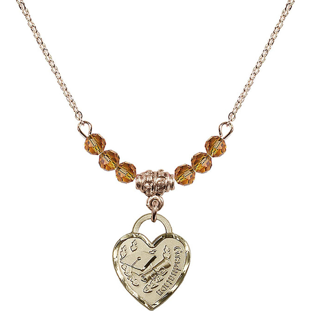 14kt Gold Filled Graduation Heart Birthstone Necklace with Topaz Beads - 3406