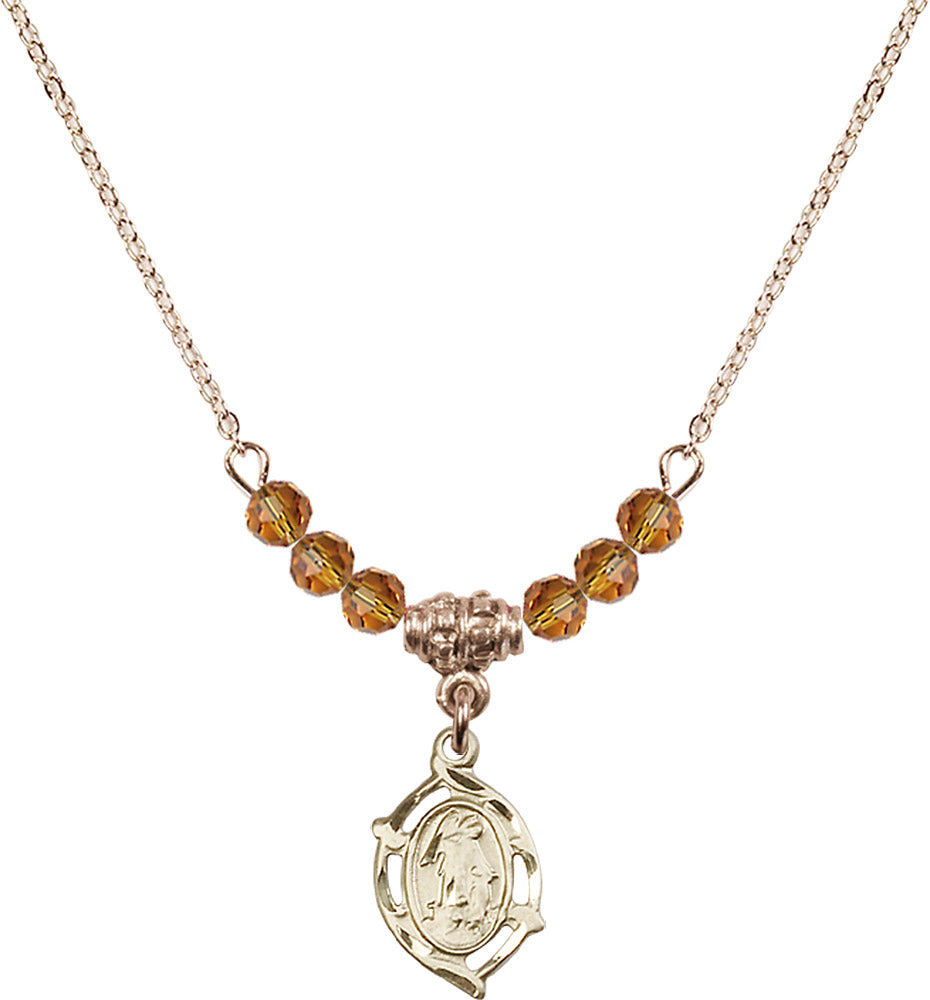 14kt Gold Filled Guardian Angel Birthstone Necklace with Topaz Beads - 4154