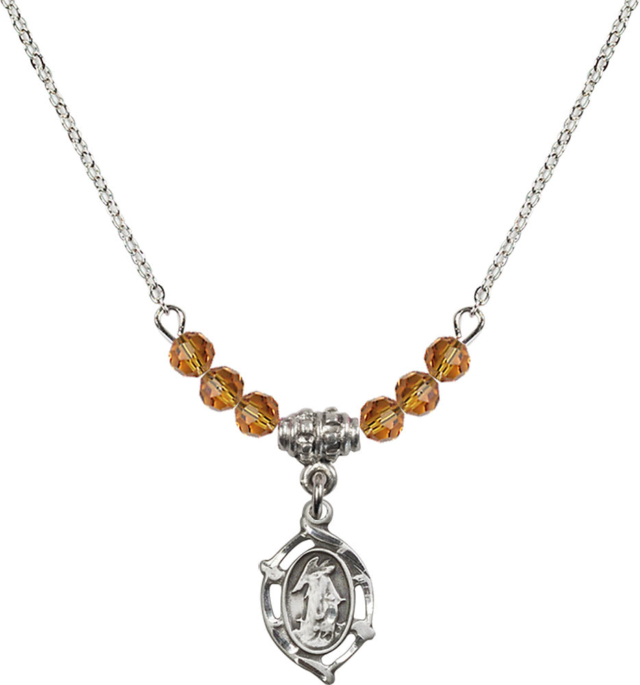 Sterling Silver Guardian Angel Birthstone Necklace with Topaz Beads - 4154