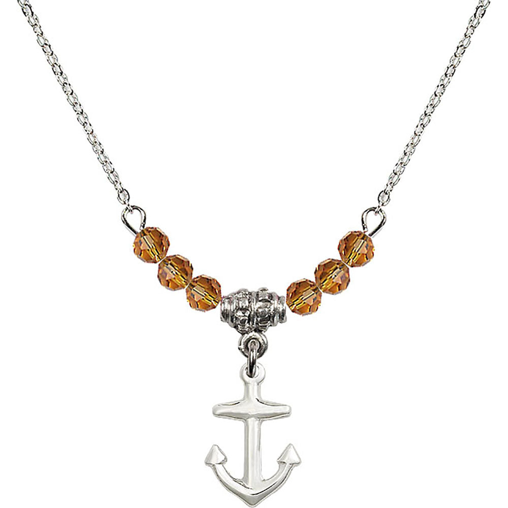 Sterling Silver Anchor Birthstone Necklace with Topaz Beads - 4158