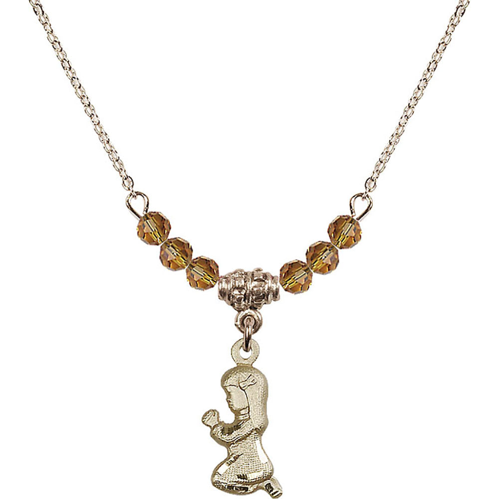 14kt Gold Filled Praying Girl Birthstone Necklace with Topaz Beads - 4262