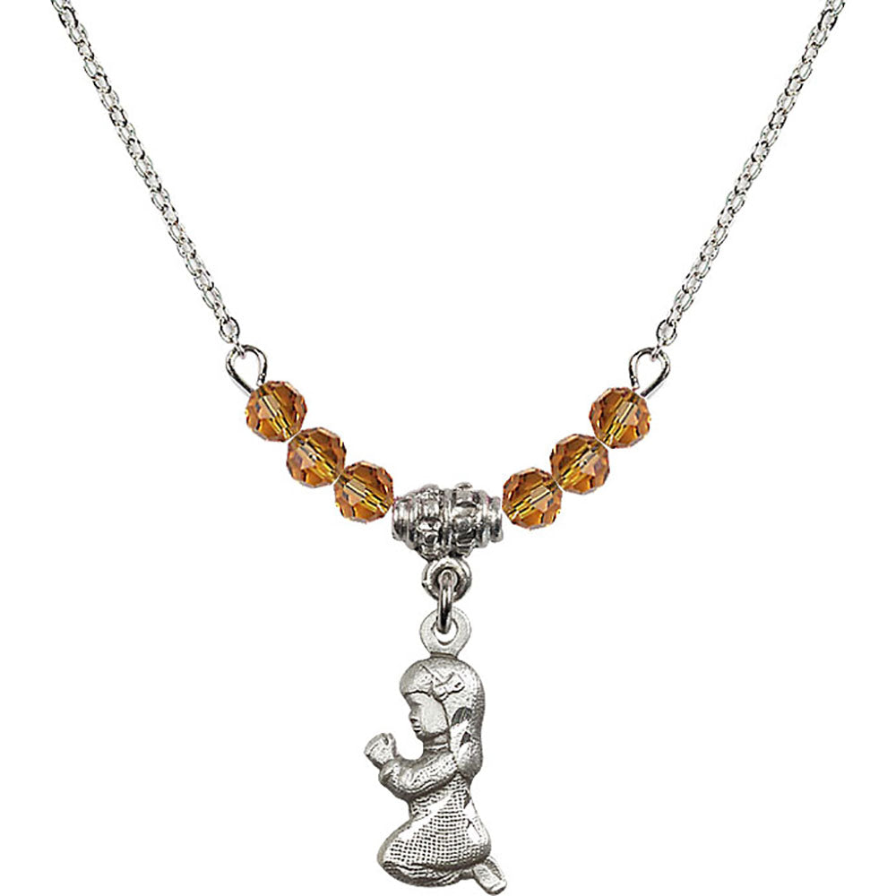 Sterling Silver Praying Girl Birthstone Necklace with Topaz Beads - 4262