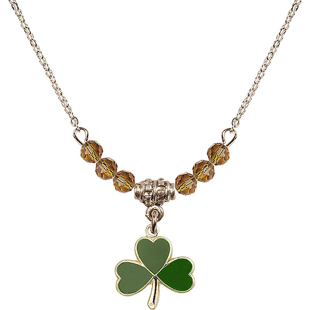 14kt Gold Filled Shamrock Birthstone Necklace with Topaz Beads - 5243