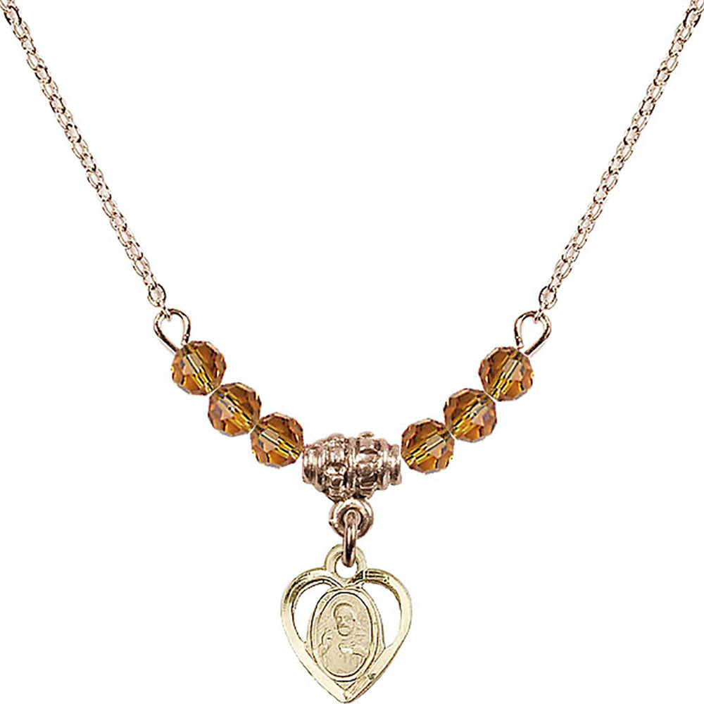 14kt Gold Filled Scapular Birthstone Necklace with Topaz Beads - 5402