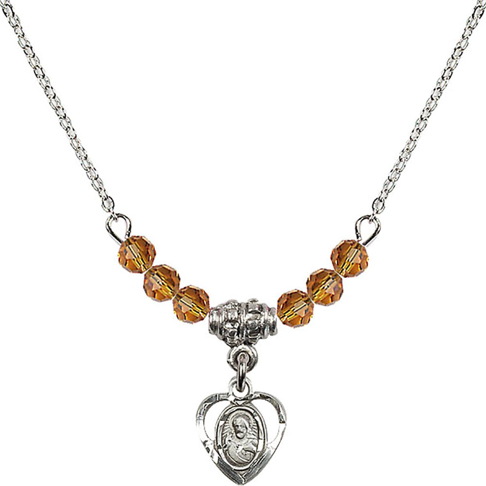 Sterling Silver Scapular Birthstone Necklace with Topaz Beads - 5402