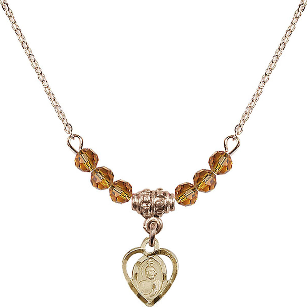 14kt Gold Filled Saint Jude Birthstone Necklace with Topaz Beads - 5404