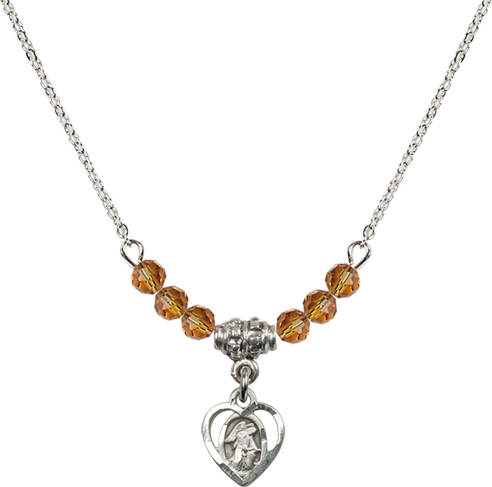 Sterling Silver Guardian Angel Birthstone Necklace with Topaz Beads - 5407