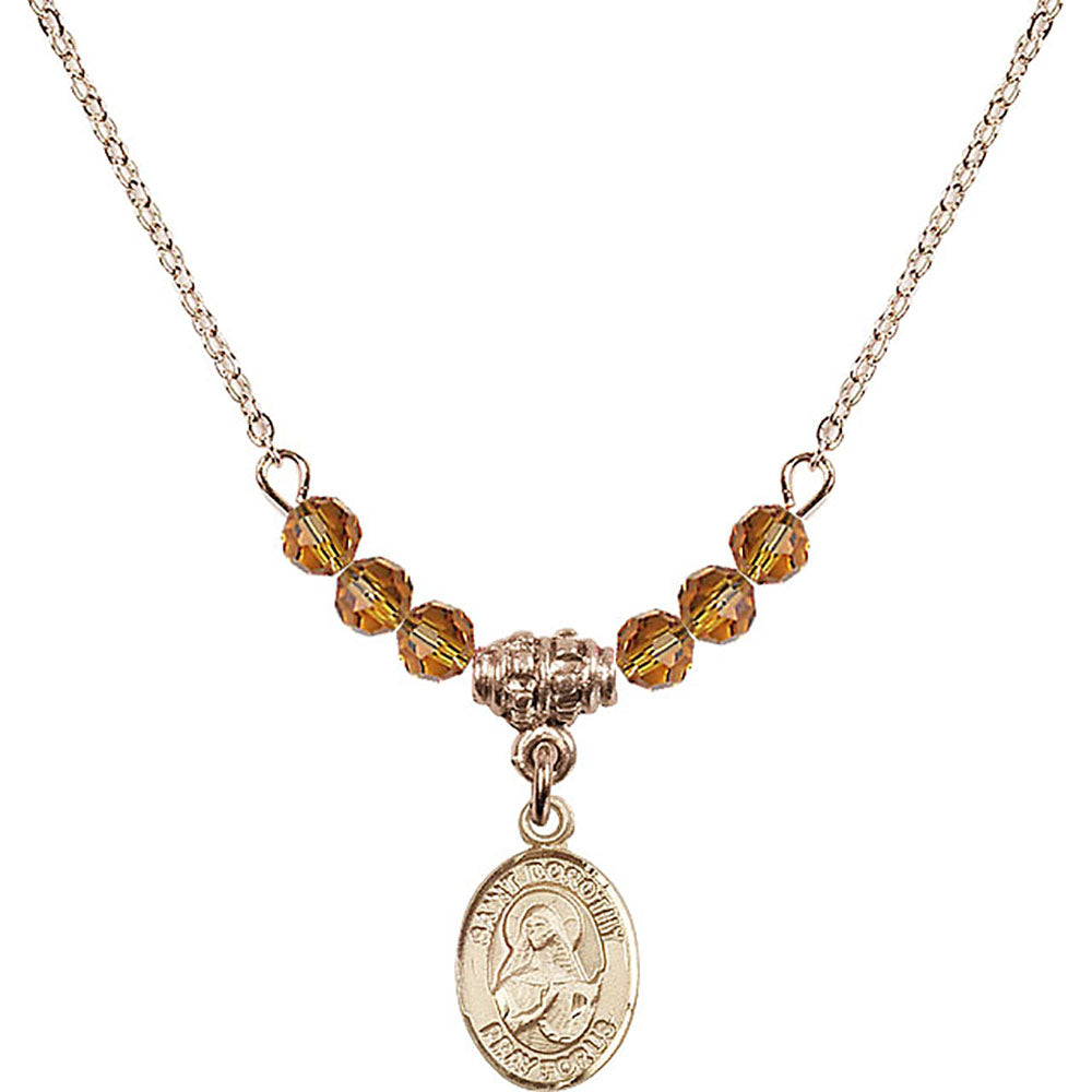 14kt Gold Filled Saint Dorothy Birthstone Necklace with Topaz Beads - 9023