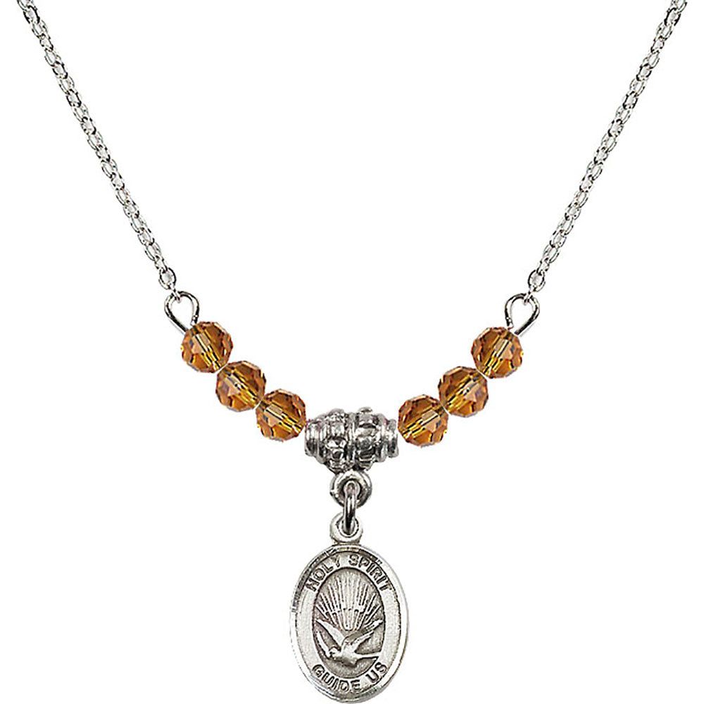 Sterling Silver Holy Spirit Birthstone Necklace with Topaz Beads - 9044