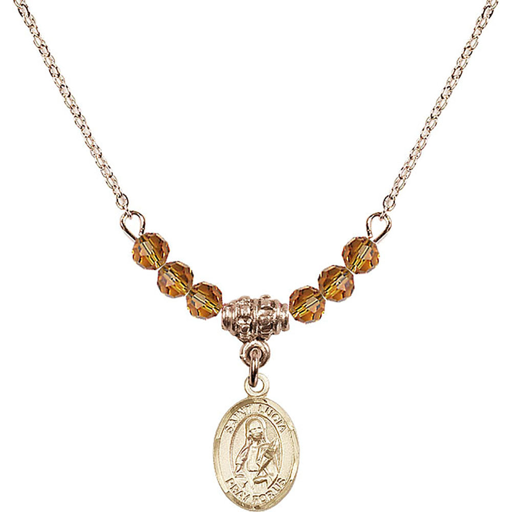 14kt Gold Filled Saint Lucia of Syracuse Birthstone Necklace with Topaz Beads - 9065