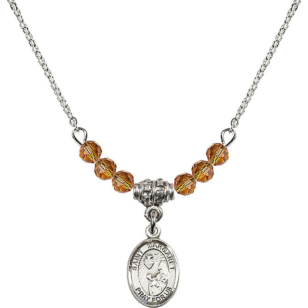 Sterling Silver Saint Margaret Mary Alacoque Birthstone Necklace with Topaz Beads - 9072
