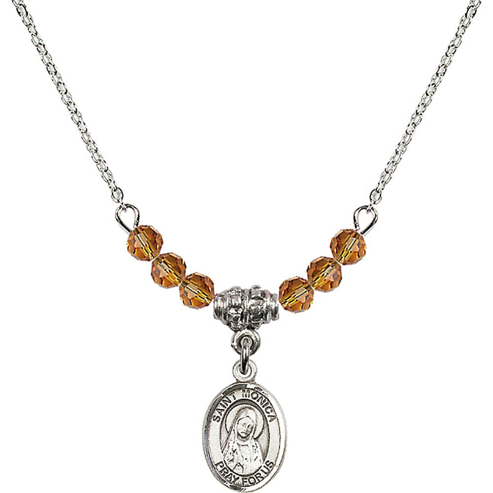 Sterling Silver Saint Monica Birthstone Necklace with Topaz Beads - 9079