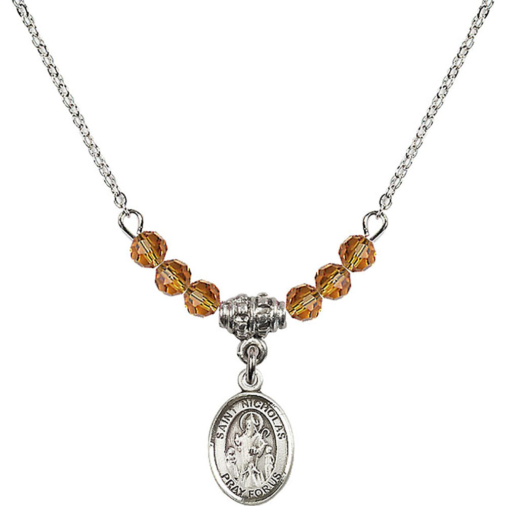 Sterling Silver Saint Nicholas Birthstone Necklace with Topaz Beads - 9080