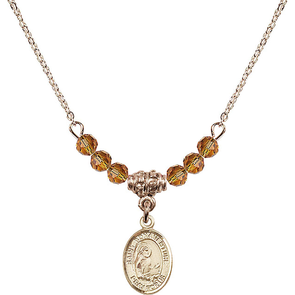 14kt Gold Filled Saint Bonaventure Birthstone Necklace with Topaz Beads - 9085
