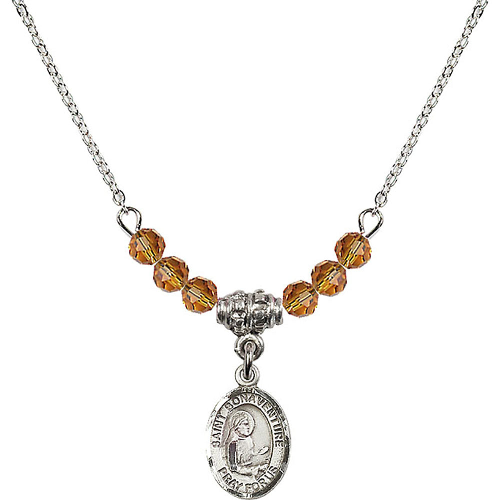 Sterling Silver Saint Bonaventure Birthstone Necklace with Topaz Beads - 9085