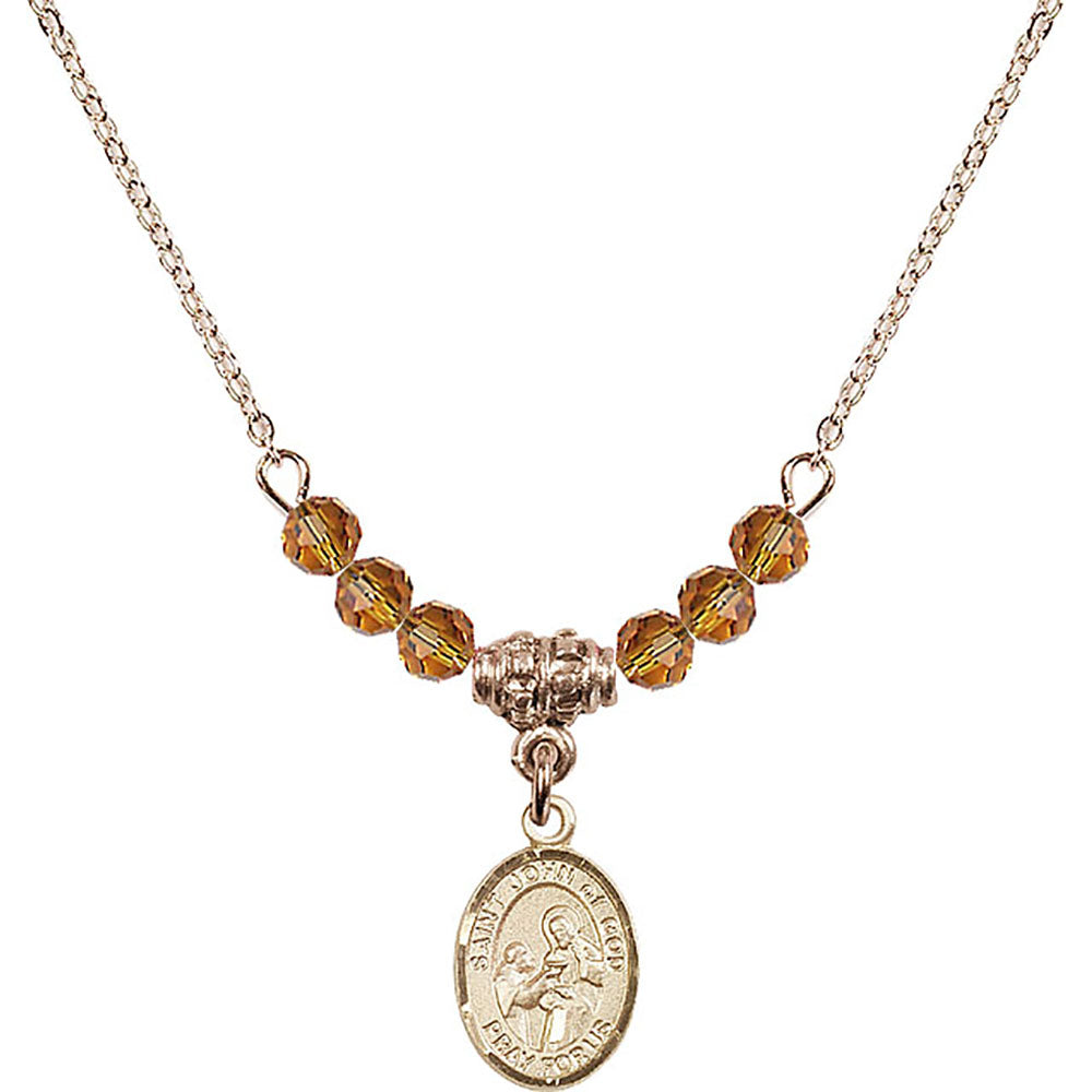14kt Gold Filled Saint John of God Birthstone Necklace with Topaz Beads - 9112