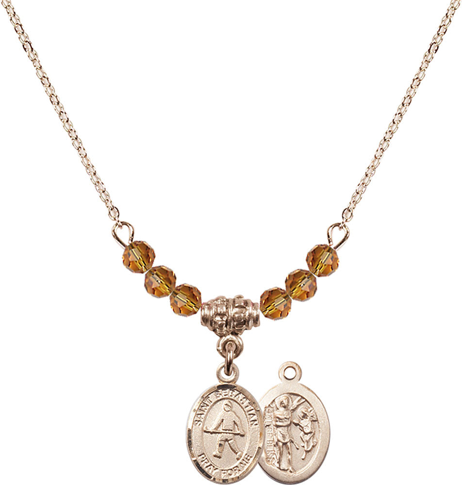 14kt Gold Filled Saint Sebastian/Field Hockey Birthstone Necklace with Topaz Beads - 9178