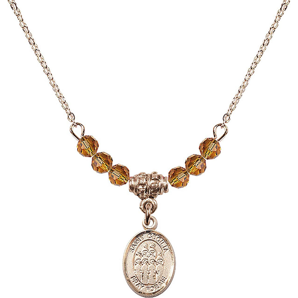 14kt Gold Filled Saint Cecilia / Choir Birthstone Necklace with Topaz Beads - 9180