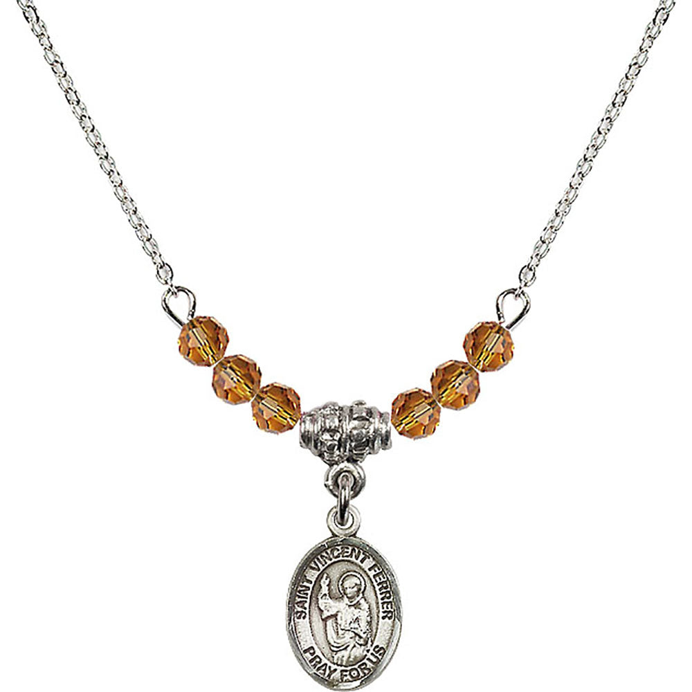 Sterling Silver Saint Vincent Ferrer Birthstone Necklace with Topaz Beads - 9201
