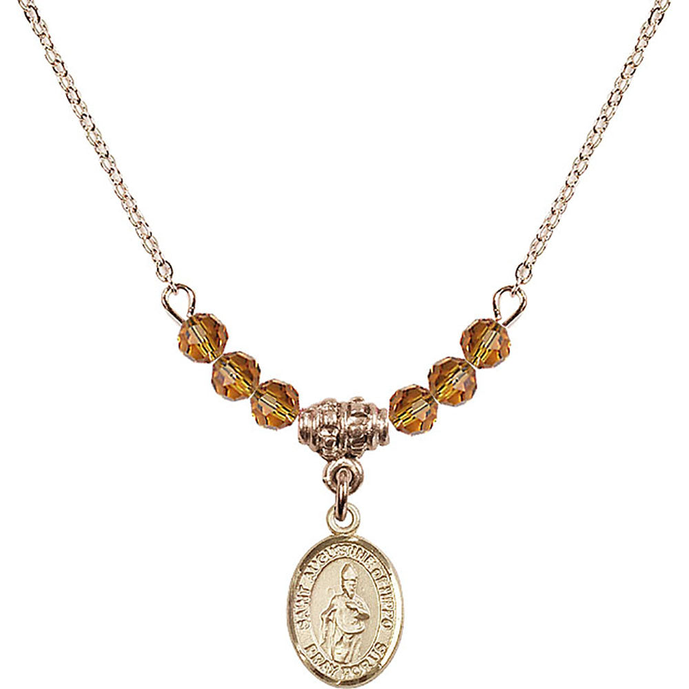 14kt Gold Filled Saint Augustine of Hippo Birthstone Necklace with Topaz Beads - 9202