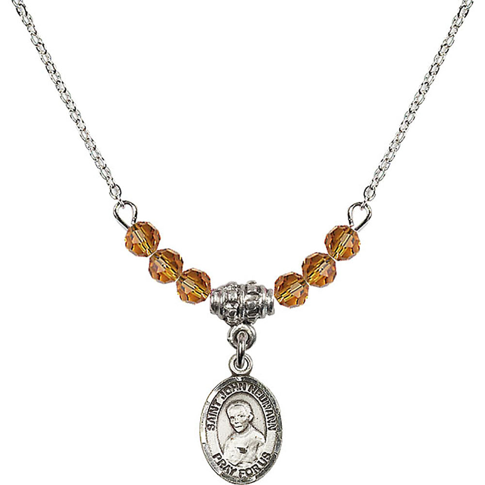 Sterling Silver Saint John Neumann Birthstone Necklace with Topaz Beads - 9204