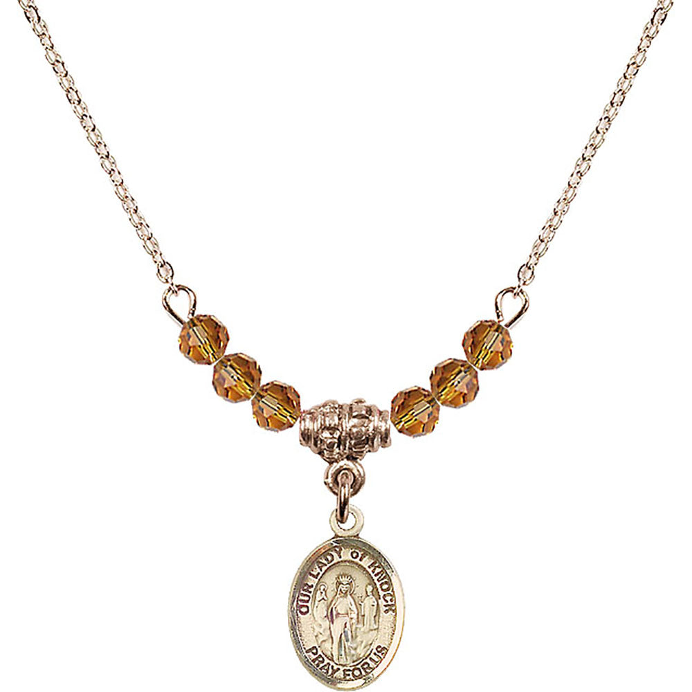 14kt Gold Filled Our Lady of Knock Birthstone Necklace with Topaz Beads - 9246