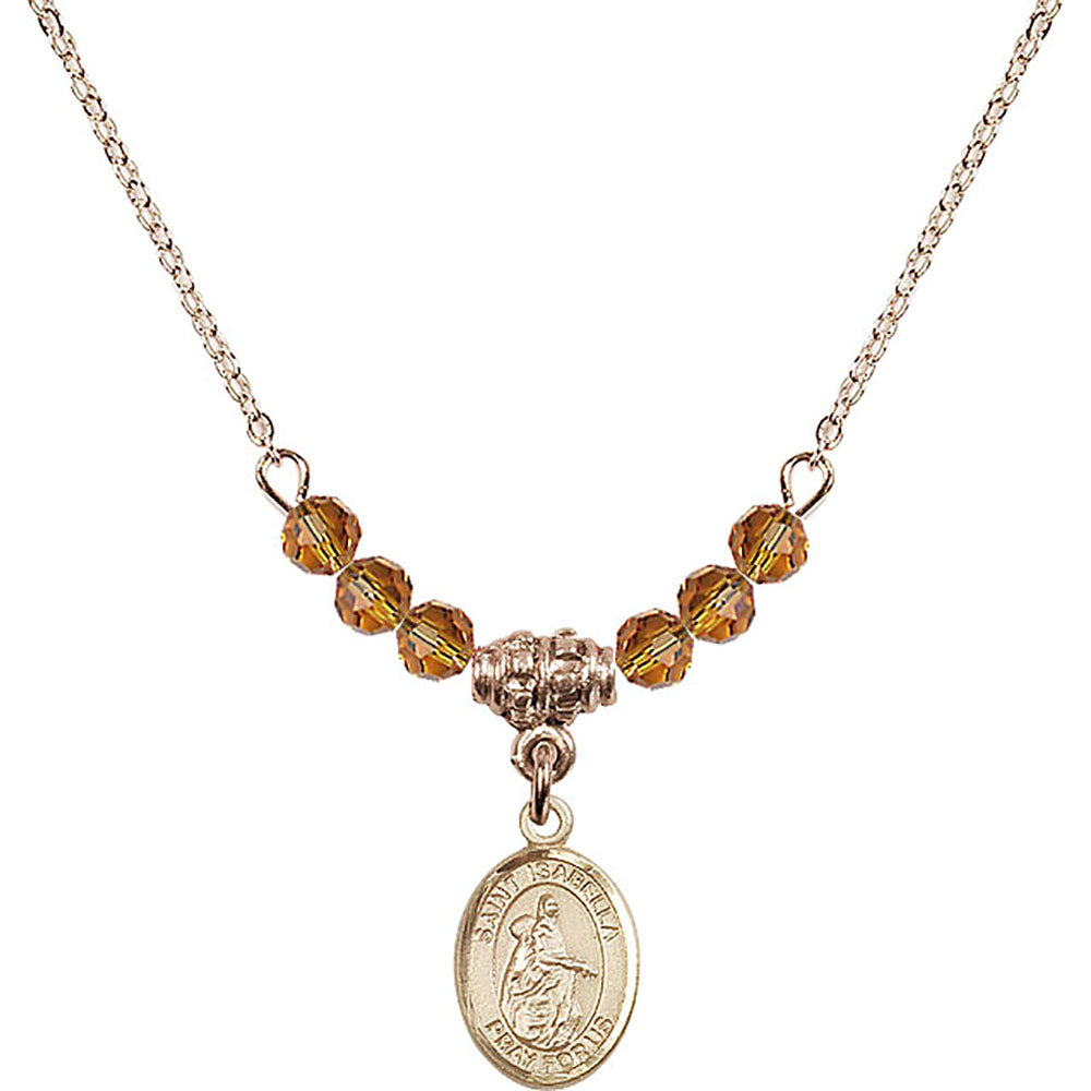 14kt Gold Filled Saint Isabella of Portugal Birthstone Necklace with Topaz Beads - 9250
