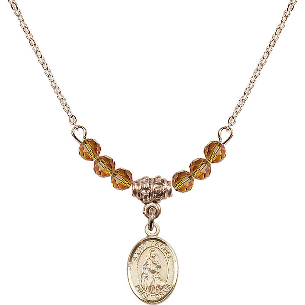 14kt Gold Filled Saint Rachel Birthstone Necklace with Topaz Beads - 9251