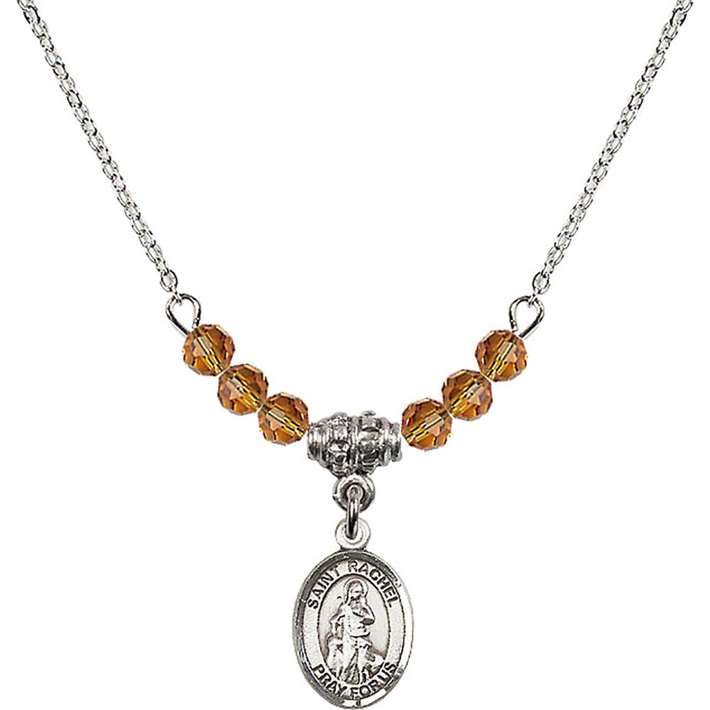Sterling Silver Saint Rachel Birthstone Necklace with Topaz Beads - 9251