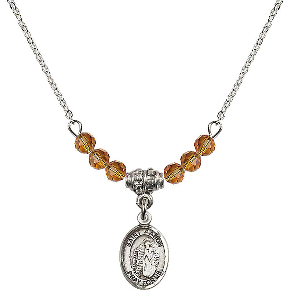 Sterling Silver Saint Aaron Birthstone Necklace with Topaz Beads - 9254