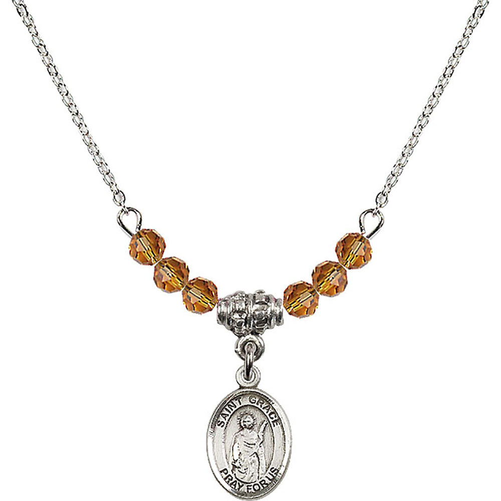 Sterling Silver Saint Grace Birthstone Necklace with Topaz Beads - 9255